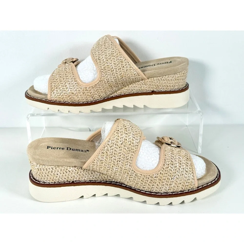 Pierre Dumas Expand 2 Gold Combo Wedge Slide Sandals New Sz 9 M